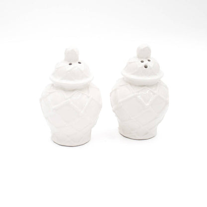 White Textured Ginger Jar Salt & Pepper Shaker Boxed Set