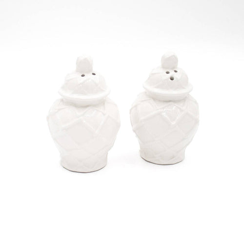 White Textured Ginger Jar Salt & Pepper Shaker Boxed Set