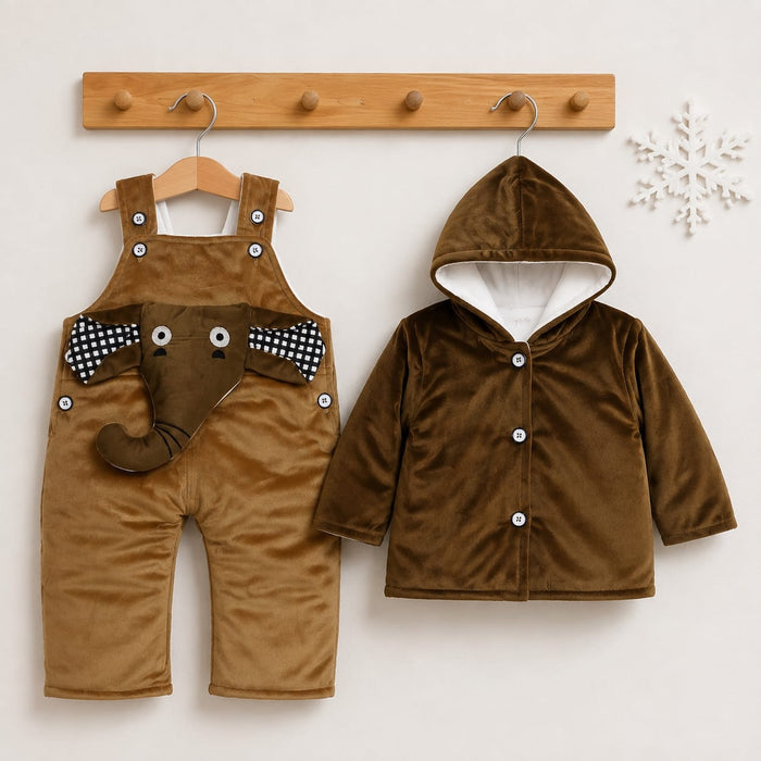 Winter Baby Dungaree Set - Brown - Elephant