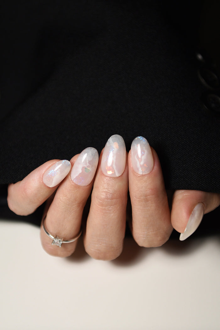 Winter Crystal Acrylic Stone Press-On Nails | Glossy Handmade Reusable Set | Custom Shape & Length | Luxury Builder Gel Nails