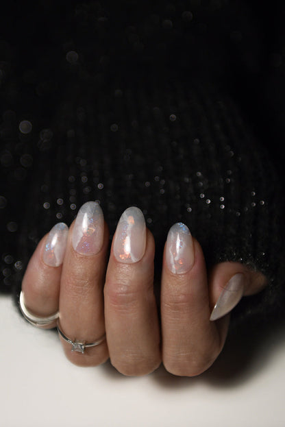 Winter Crystal Acrylic Stone Press-On Nails | Glossy Handmade Reusable Set | Custom Shape & Length | Luxury Builder Gel Nails