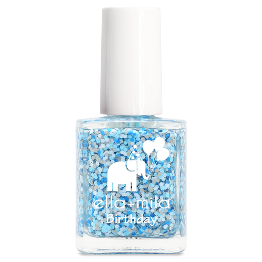 Winter Wishes blue and white confetti glitter nail polish bottle – ella+mila Birthday