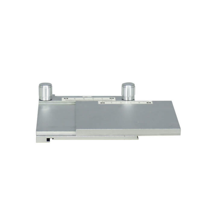 XY Microscope Gliding Stage, Silver, Small 105x105mm, SKU SG02304211, three quarter front view