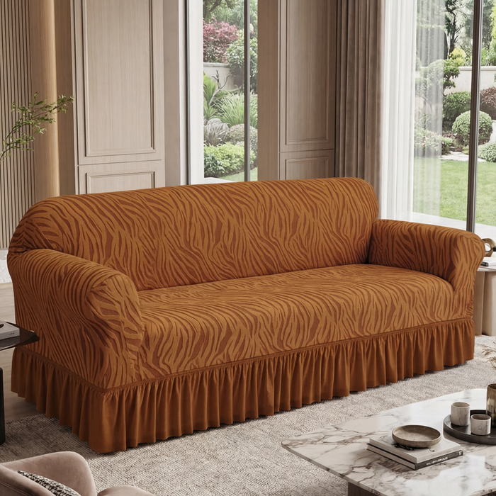 Zebra Velvet Copper Brown Sofa Cover