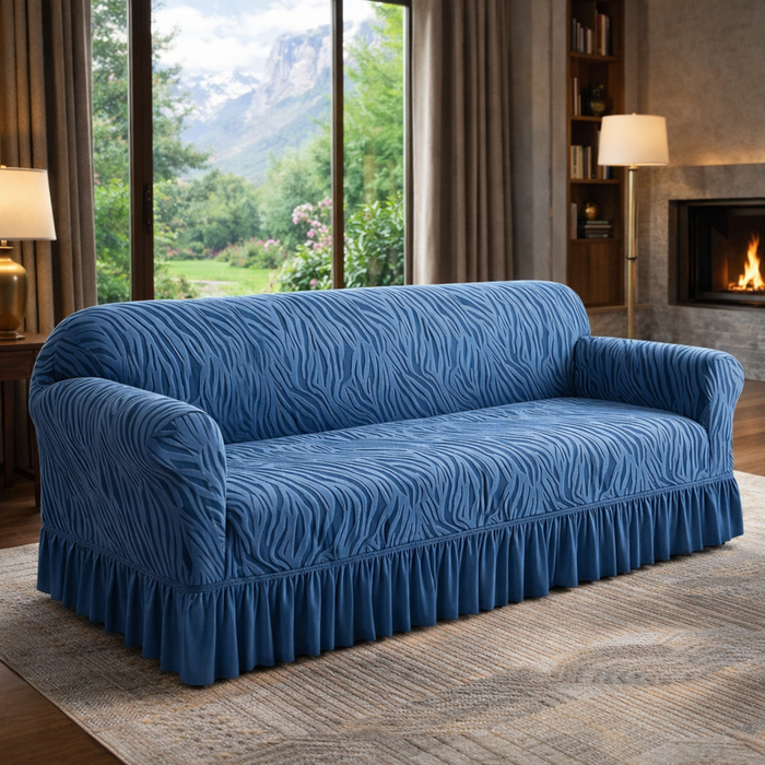 Zebra Velvet Navy Blue Sofa Cover