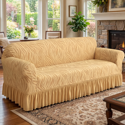 Zebra Velvet Skin Golden Sofa Cover