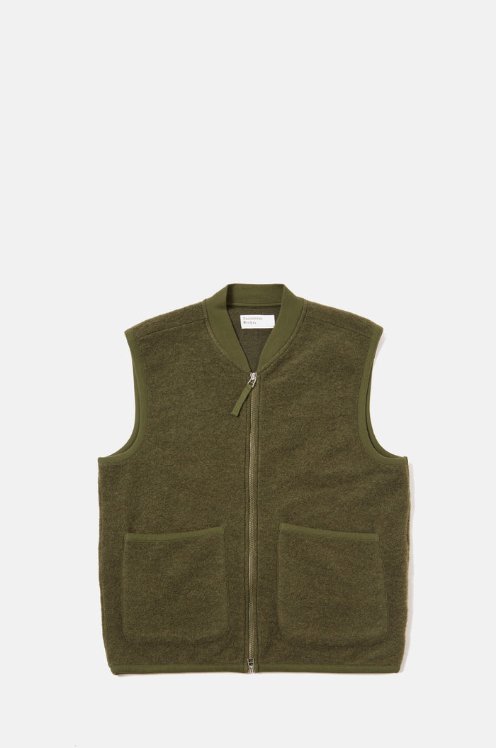 Universal Works Zip Waistcoat Olive.